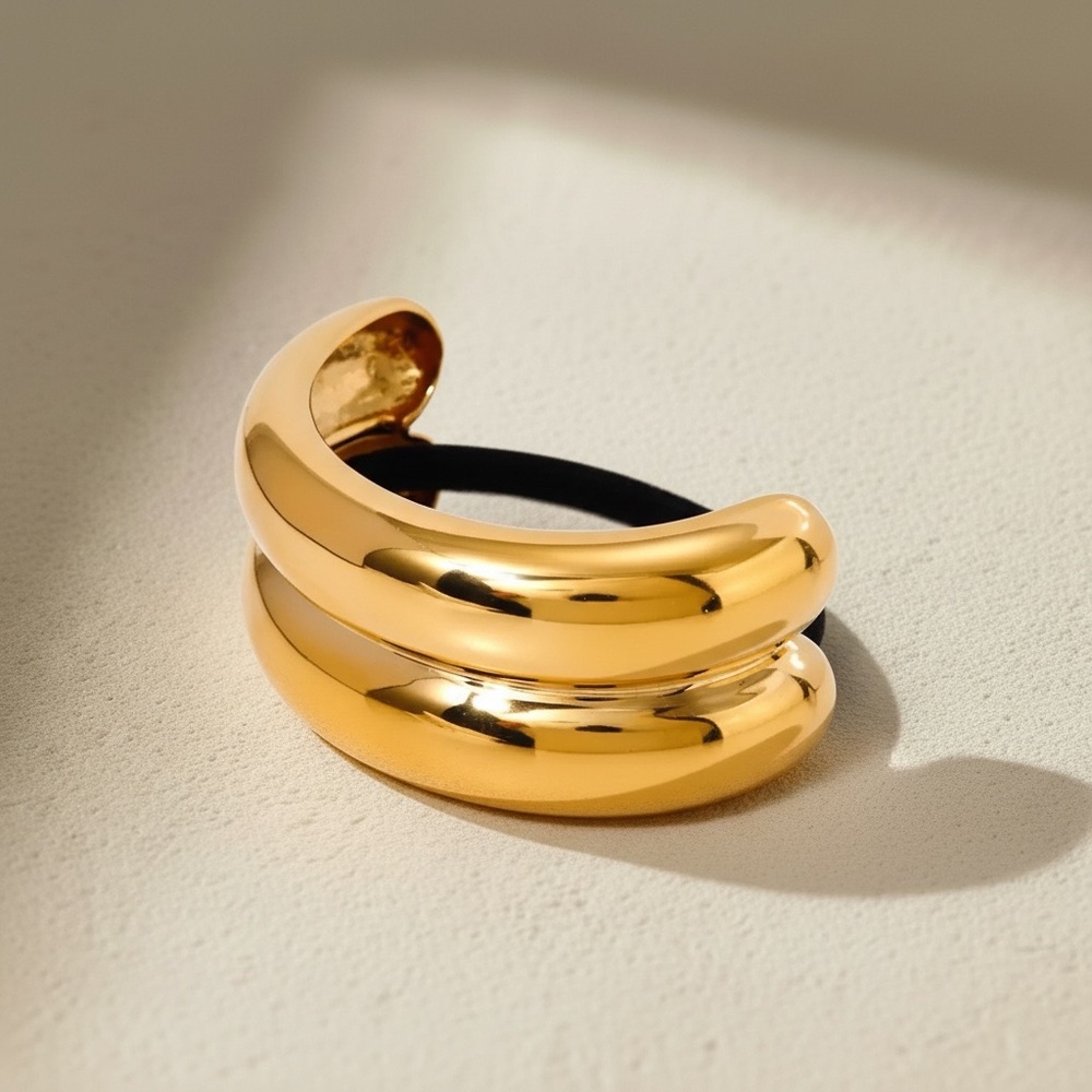 18K Gold Plated Stainless Steel Double Arch Layer Minimal Sculptural Hair Tie